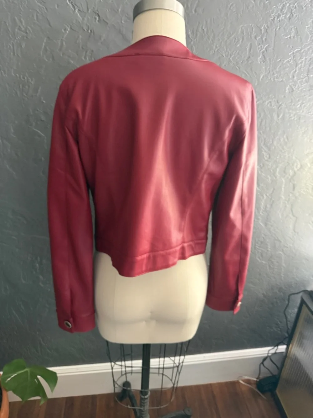 Maeve Berry-Red Leather Button-Front Jacket - Picture 3 of 6